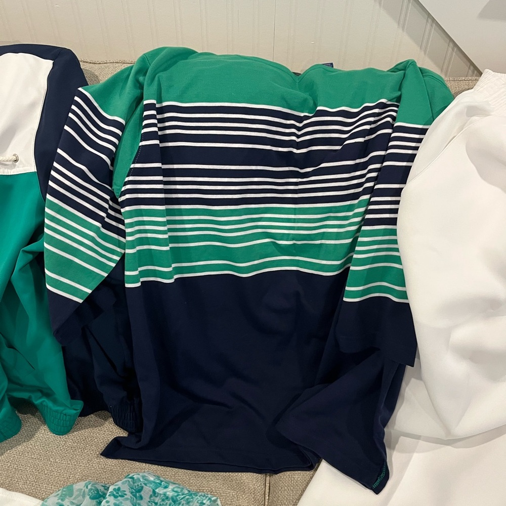 Lot of Striped Green & Navy Pullover Top, Alfred Dunner Jacket, 18 White Pants